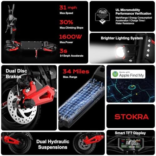 Electric Scooter Adults  34 MPH w/ 40 Mile Range  48V 18/21AH  1200W/1600W Peak Motor  11 Off Road Puncture Resistant Inflatable Tire  Folding E Scooter with Seat  Double Suspension & Braking Systems