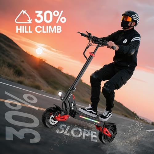 Electric Scooter Adults  34 MPH w/ 40 Mile Range  48V 18/21AH  1200W/1600W Peak Motor  11 Off Road Puncture Resistant Inflatable Tire  Folding E Scooter with Seat  Double Suspension & Braking Systems