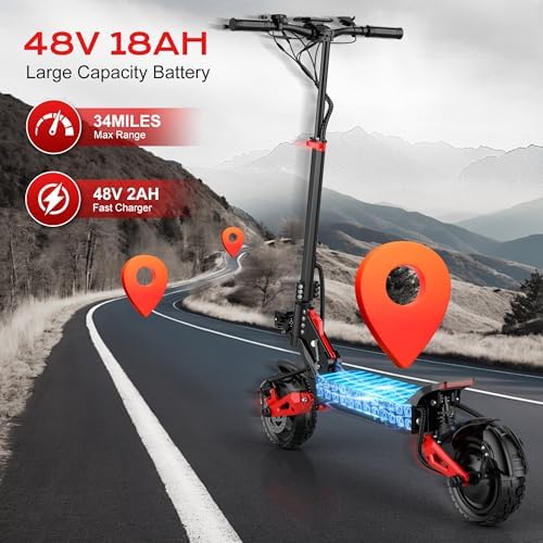Electric Scooter Adults  1200 1600W Motor  Up to 31/34 MPH Top Speed & 37 Miles Long Range  48V 18/21AH Big Battery  11 Off Road Tire Folding E Scooter with Seat  Double Suspension & Braking Systems