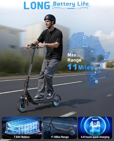 Electric Scooter  300W Scooter with Suspension 15 5MPH 11miles Range 7500mah Battery Comfortable Riding  Widened Deck