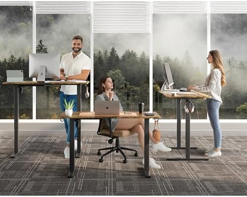 Electric Standing Desk 48x24 Inches Adjustable Height Stand up Desk  Sit Stand Home Office Desk with Splice Board  3 Preset Heights Equipped with Hooks Ergonomic Computer Workstation Brown