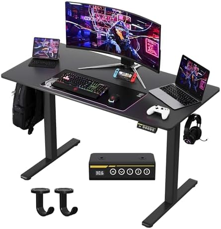 Electric Standing Desk 48x24 Inches Adjustable Height Stand up Desk  Sit Stand Home Office Desk with Splice Board  3 Preset Heights Equipped with Hooks Ergonomic Computer Workstation Brown