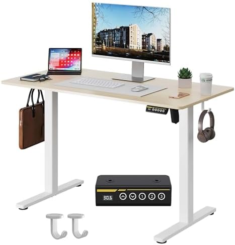 Electric Standing Desk 48x24 Inches Adjustable Height Stand up Desk  Sit Stand Home Office Desk with Splice Board  3 Preset Heights Equipped with Hooks Ergonomic Computer Workstation Brown