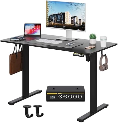 Electric Standing Desk 48x24 Inches Adjustable Height Stand up Desk  Sit Stand Home Office Desk with Splice Board  3 Preset Heights Equipped with Hooks Ergonomic Computer Workstation Brown