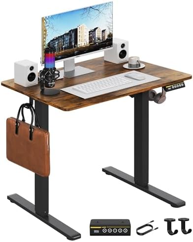 Electric Standing Desk 48x24 Inches Adjustable Height Stand up Desk  Sit Stand Home Office Desk with Splice Board  3 Preset Heights Equipped with Hooks Ergonomic Computer Workstation Brown