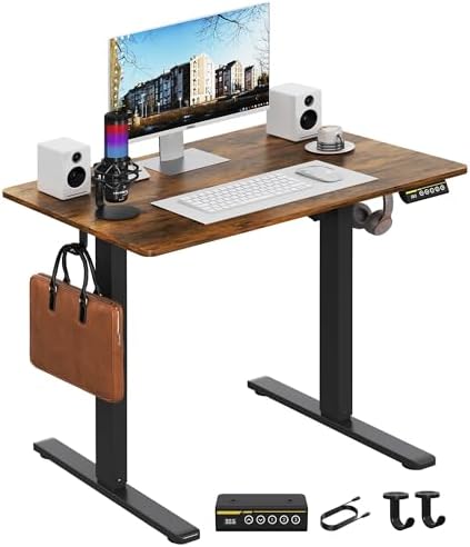 Electric Standing Desk 48x24 Inches Adjustable Height Stand up Desk  Sit Stand Home Office Desk with Splice Board  3 Preset Heights Equipped with Hooks Ergonomic Computer Workstation Brown