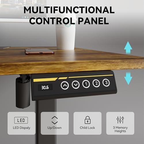Electric Standing Desk 48x24 Inches Adjustable Height Stand up Desk  Sit Stand Home Office Desk with Splice Board  3 Preset Heights Equipped with Hooks Ergonomic Computer Workstation Brown