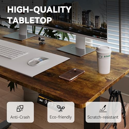 Electric Standing Desk 48x24 Inches Adjustable Height Stand up Desk  Sit Stand Home Office Desk with Splice Board  3 Preset Heights Equipped with Hooks Ergonomic Computer Workstation Brown