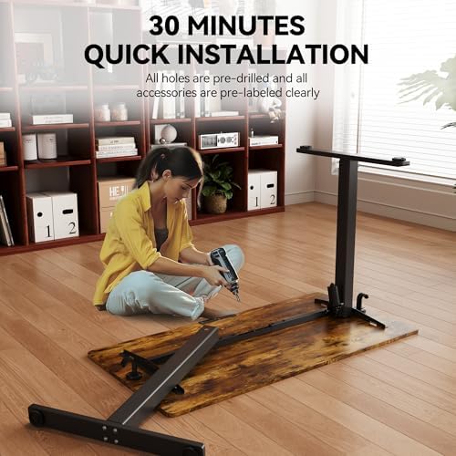Electric Standing Desk 48x24 Inches Adjustable Height Stand up Desk  Sit Stand Home Office Desk with Splice Board  3 Preset Heights Equipped with Hooks Ergonomic Computer Workstation Brown