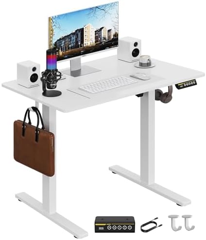 Electric Standing Desk 48x24 Inches Adjustable Height Stand up Desk  Sit Stand Home Office Desk with Splice Board  3 Preset Heights Equipped with Hooks Ergonomic Computer Workstation Brown