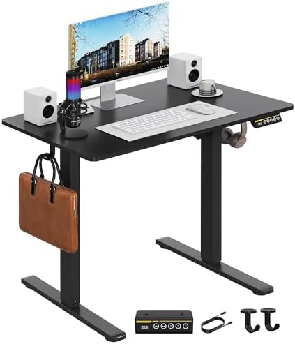 Electric Standing Desk 48x24 Inches Adjustable Height Stand up Desk  Sit Stand Home Office Desk with Splice Board  3 Preset Heights Equipped with Hooks Ergonomic Computer Workstation Brown
