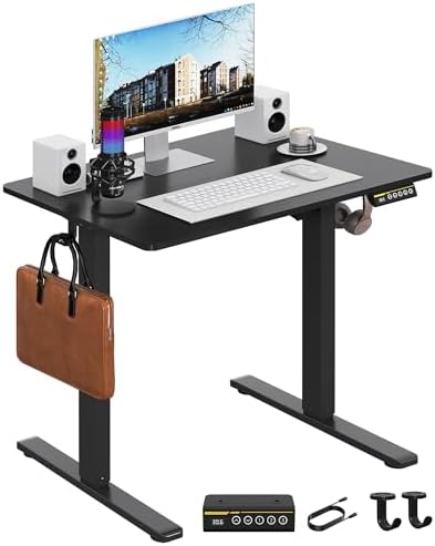 Electric Standing Desk 48x24 Inches Adjustable Height Stand up Desk  Sit Stand Home Office Desk with Splice Board  3 Preset Heights Equipped with Hooks Ergonomic Computer Workstation Brown