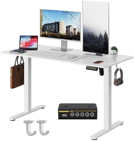 Electric Standing Desk 48x24 Inches Adjustable Height Stand up Desk  Sit Stand Home Office Desk with Splice Board  3 Preset Heights Equipped with Hooks Ergonomic Computer Workstation Brown