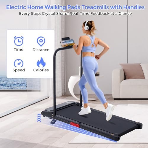 Electric Treadmills for Home with Incline  Walking Pad Treadmill with Handle Bar  0 6 7 6MPH Portable Small Treadmills with Handles for Home Small Spaces  3 0HP Walking Pad with Incline and 350LBS