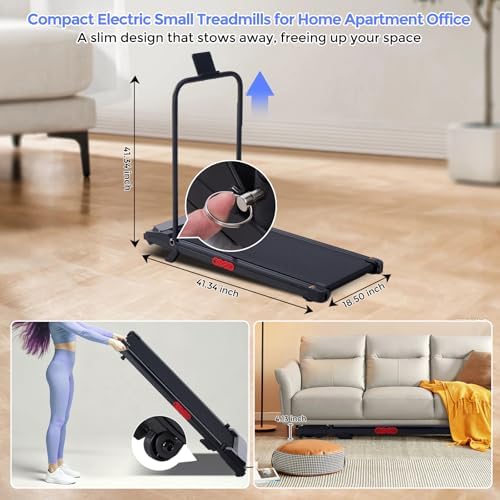 Electric Treadmills for Home with Incline  Walking Pad Treadmill with Handle Bar  0 6 7 6MPH Portable Small Treadmills with Handles for Home Small Spaces  3 0HP Walking Pad with Incline and 350LBS