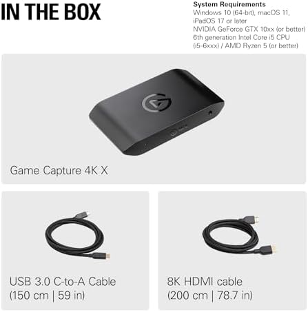 Elgato 4K X   Capture Up to 4K144 with Ultra Low Latency on PS5 Pro  Xbox Series X S  Nintendo Switch 2  OBS and More  HDMI 2 1  VRR  HDR10  USB 3 2 Gen 2  for Streaming & Recording  PC Mac iPad