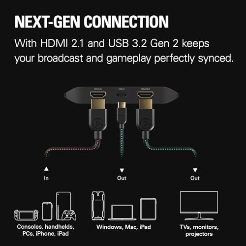Elgato 4K X   Capture Up to 4K144 with Ultra Low Latency on PS5 Pro  Xbox Series X S  Nintendo Switch 2  OBS and More  HDMI 2 1  VRR  HDR10  USB 3 2 Gen 2  for Streaming & Recording  PC Mac iPad