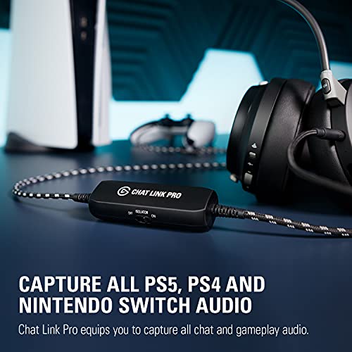 Elgato Chat Link Pro   Audio Adapter  for PS5  PS4  Nintendo Switch  Capture Voice Chat  Gameplay Sound  Extra Long Cable  Black