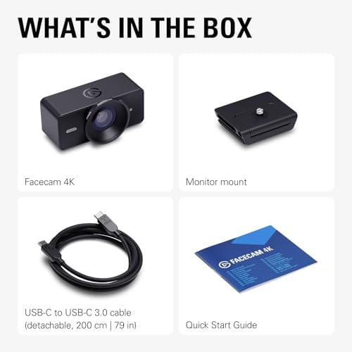 Elgato Facecam 4K   4K60 Studio Webcam  DSLR Like Control  Cinematic Effects  49mm Lens Filters  HDR  Uncompressed Video  Optimized Focus Area   USB C for PC & Mac