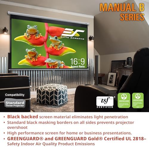 Elite Screens Manual B, 100 pulgadas 16:10, pantalla de proyector manual desplegable 4K / 8K Ultra HDR 3D Ready Mecanismo de bloqueo automático, 2 años de garantía, M100X
