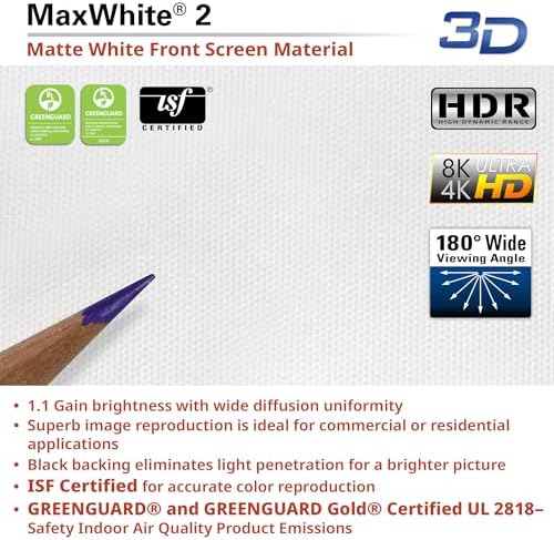 Elite Screens Manual B, 100 pulgadas 16:10, pantalla de proyector manual desplegable 4K / 8K Ultra HDR 3D Ready Mecanismo de bloqueo automático, 2 años de garantía, M100X