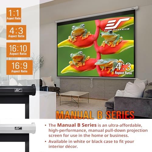 Elite Screens Manual B, 100 pulgadas 16:10, pantalla de proyector manual desplegable 4K / 8K Ultra HDR 3D Ready Mecanismo de bloqueo automático, 2 años de garantía, M100X