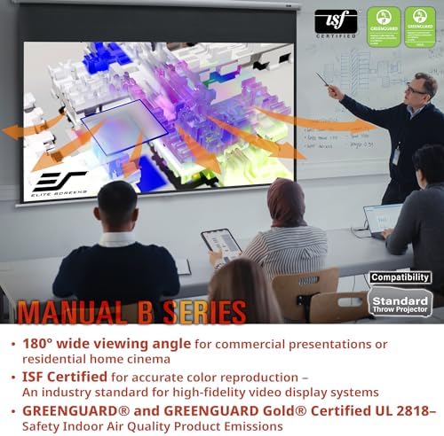 Elite Screens Manual B, 100 pulgadas 16:10, pantalla de proyector manual desplegable 4K / 8K Ultra HDR 3D Ready Mecanismo de bloqueo automático, 2 años de garantía, M100X