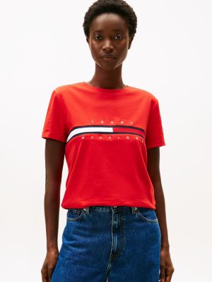 Talla L, Embroidered Flag Stripe Logo T Shirt