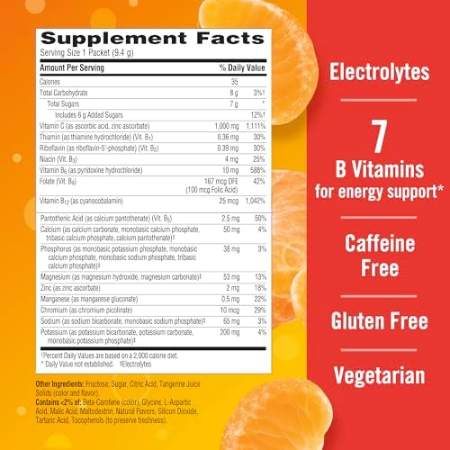 Emergen C 1000mg Vitamin C Immune Support Powder Tangerine 30CT includes Zinc  Manganese  7 B Vitamins and Electrolytes for Back to School Essentials