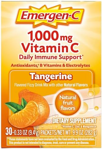 Emergen C 1000mg Vitamin C Immune Support Powder Tangerine 30CT includes Zinc  Manganese  7 B Vitamins and Electrolytes for Back to School Essentials