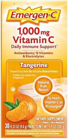 Emergen C 1000mg Vitamin C Immune Support Powder Tangerine 30CT includes Zinc  Manganese  7 B Vitamins and Electrolytes for Back to School Essentials