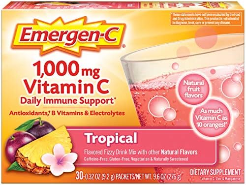 Emergen C 1000mg Vitamin C Immune Support Powder Tangerine 30CT includes Zinc  Manganese  7 B Vitamins and Electrolytes for Back to School Essentials