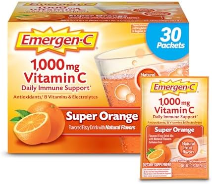 Emergen C 1000mg Vitamin C Immune Support Powder Tangerine 30CT includes Zinc  Manganese  7 B Vitamins and Electrolytes for Back to School Essentials