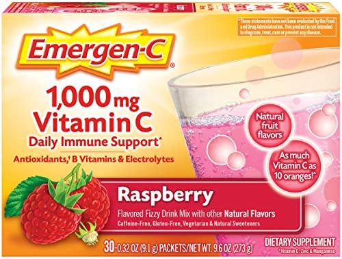 Emergen C 1000mg Vitamin C Powder for Daily Immune Support Caffeine Free Vitamin C Supplements with Zinc and Manganese  B Vitamins and Electrolytes  Super Orange Flavor   30 Count