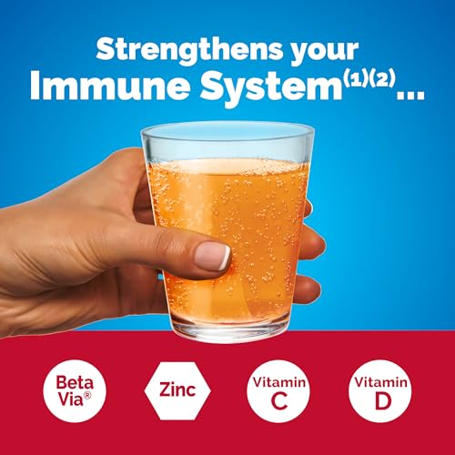 Emergen-C Immune+ Polvo de apoyo inmunológico de triple acción, BetaVia (R), 1000 mg de vitamina C, vitaminas B, vitamina D y antioxidantes, súper naranja, 50 unidades