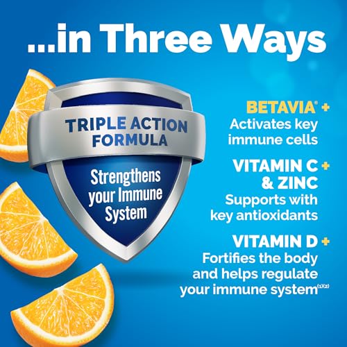 Emergen-C Immune+ Polvo de apoyo inmunológico de triple acción, BetaVia (R), 1000 mg de vitamina C, vitaminas B, vitamina D y antioxidantes, súper naranja, 50 unidades