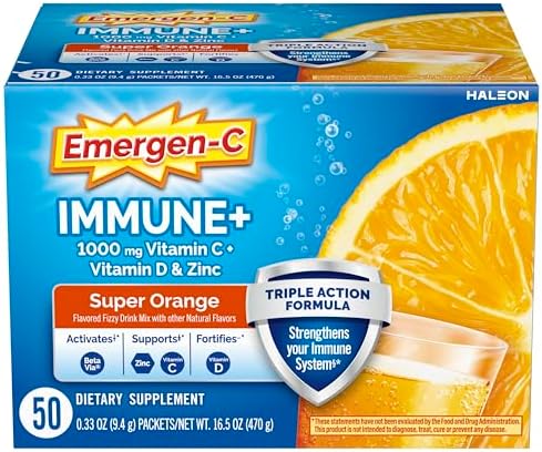 Emergen C Immune  Triple Action Immune Support Powder  BetaVia  R   1000mg Vitamin C  B Vitamins  Vitamin D and Antioxidants  Super Orange  Back to School Essentials   50 Count