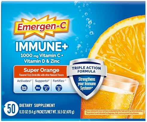 Emergen C Immune  Triple Action Immune Support Powder  BetaVia  R   1000mg Vitamin C  B Vitamins  Vitamin D and Antioxidants  Super Orange  Back to School Essentials   50 Count