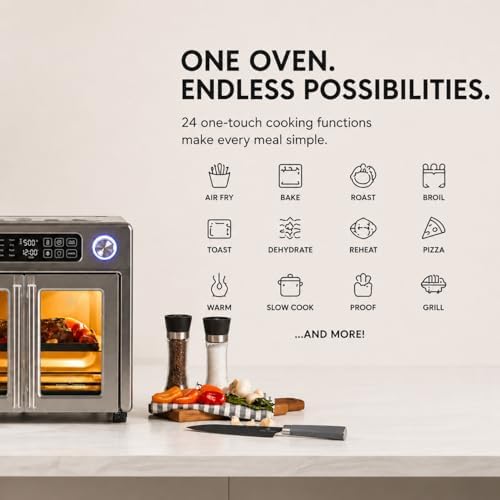 Emeril Lagasse Extra Large French Door Air Fryer Toaster Oven Combo  24 Cooking Functions and Digital Controls  7 Accessories Included  Stainless Steel Finish  26QT Capacity
