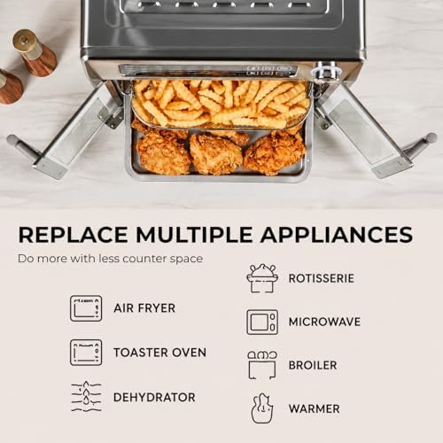 Emeril Lagasse Extra Large French Door Air Fryer Toaster Oven Combo  24 Cooking Functions and Digital Controls  7 Accessories Included  Stainless Steel Finish  26QT Capacity