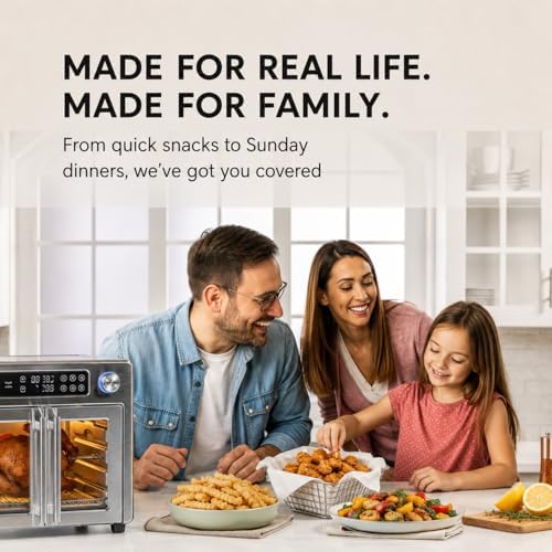 Emeril Lagasse Extra Large French Door Air Fryer Toaster Oven Combo  24 Cooking Functions and Digital Controls  7 Accessories Included  Stainless Steel Finish  26QT Capacity