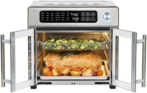 Emeril Lagasse Extra Large French Door Air Fryer Toaster Oven Combo  24 Cooking Functions and Digital Controls  7 Accessories Included  Stainless Steel Finish  26QT Capacity