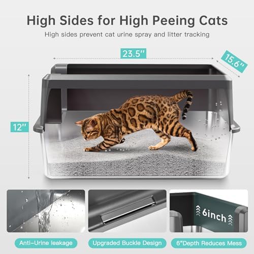 Enclosed Stainless Steel Cat Litter Box with Lid  XL Extra Large Litter Box for Big Cats  Metal Litter Pan High Sided  Never Absorbs Odors  Anti Urine Leakage  Easy Cleaning  Include Scoop
