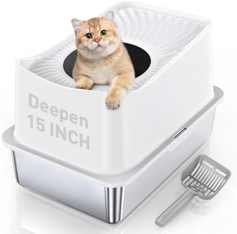 Enclosed Stainless Steel Cat Litter Box with Lid  XL Extra Large Litter Box for Big Cats  Metal Litter Pan High Sided  Never Absorbs Odors  Anti Urine Leakage  Easy Cleaning  Include Scoop