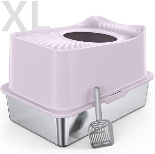 Enclosed Stainless Steel Cat Litter Box with Lid  XL Extra Large Litter Box for Big Cats  Metal Litter Pan High Sided  Never Absorbs Odors  Anti Urine Leakage  Easy Cleaning  Include Scoop