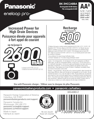 Eneloop Panasonic BK 3HCCA8BA pro AA High Capacity Ni MH Pre Charged Rechargeable Batteries  8 Battery Pack