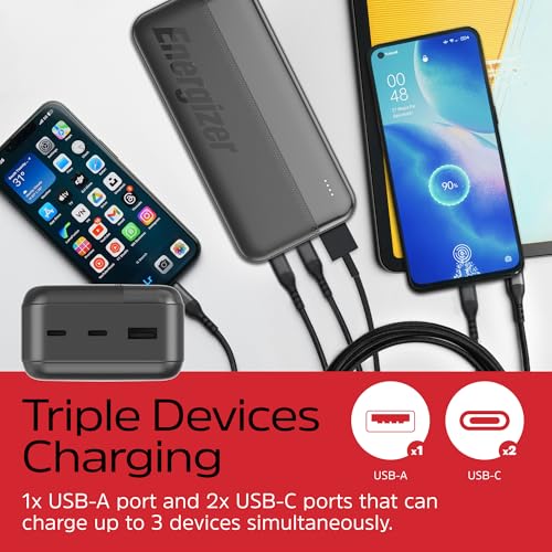Energizer Portable Charger 30000mAh Power Bank with USB C in and Out Compact External Battery Pack for iPhone 16/15/14/13  Samsung Galaxy S24/S23  Pixel  iPad  Cell Phone and Tablets UE30050C