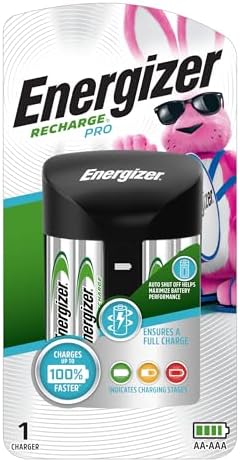 Energizer Recharge Pro Rechargeable AAA and AA Battery Charger With 4 NiMh Rechargeable AA Batteries  Provides a Full Charge in 3 Hours