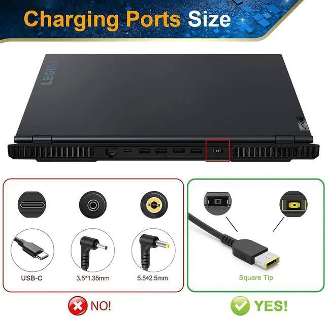 Energizewiz 170W Charger 20V 8 5A for Lenovo Legion Slim 5 Yoga Pro 9i ThinkPad X1 Extreme P16 P16v IdeaPad Pro 5 LOQ 15APH8 6IRH8 15IRX9 15AHP9 ADL1703c3a USB Rectangular Tip