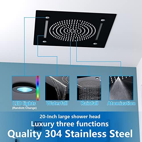 Enga Full Body LED Thermostatic Shower System with Body Jets  20 Inch 3 Function Shower Head  Rainfall & Mist & Waterfall   Luxury Multi Function Rain Shower Faucet Set  Matte Black